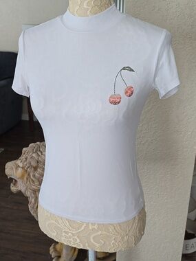 Guess Cherry Logo Mock Neck Tee